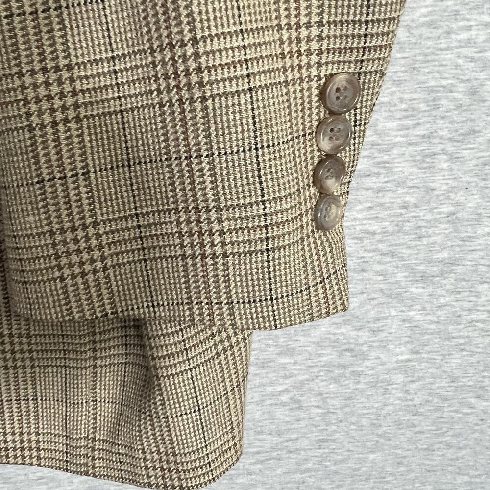 Vintage Bill Blass Glen Check Sports Jacket Blazer Mens 42 Tan Silk Blend - Picture 4 of 16